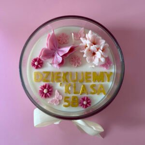 Świeca na zakończenie roku szkolnego personalizowana wersja ze storczykiem