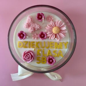 Świeca na zakończenie roku szkolnego personalizowana wersja ze storczykiem