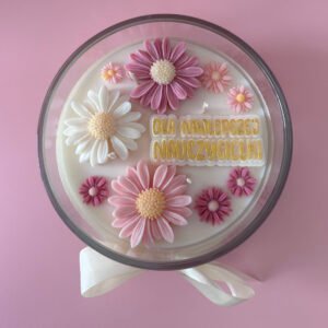Świeca na zakończenie roku szkolnego personalizowana wersja ze storczykiem